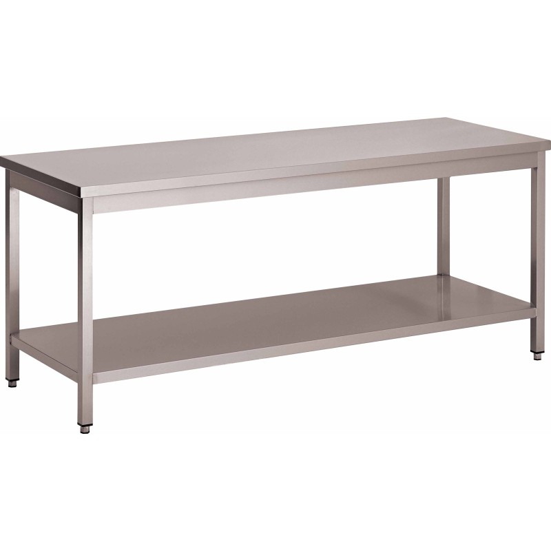 TABLE INOX 304 DEMONTABLE CENTRALE AVEC ETAGERE PIEDS CARRES L 1 800 P 600 H 850