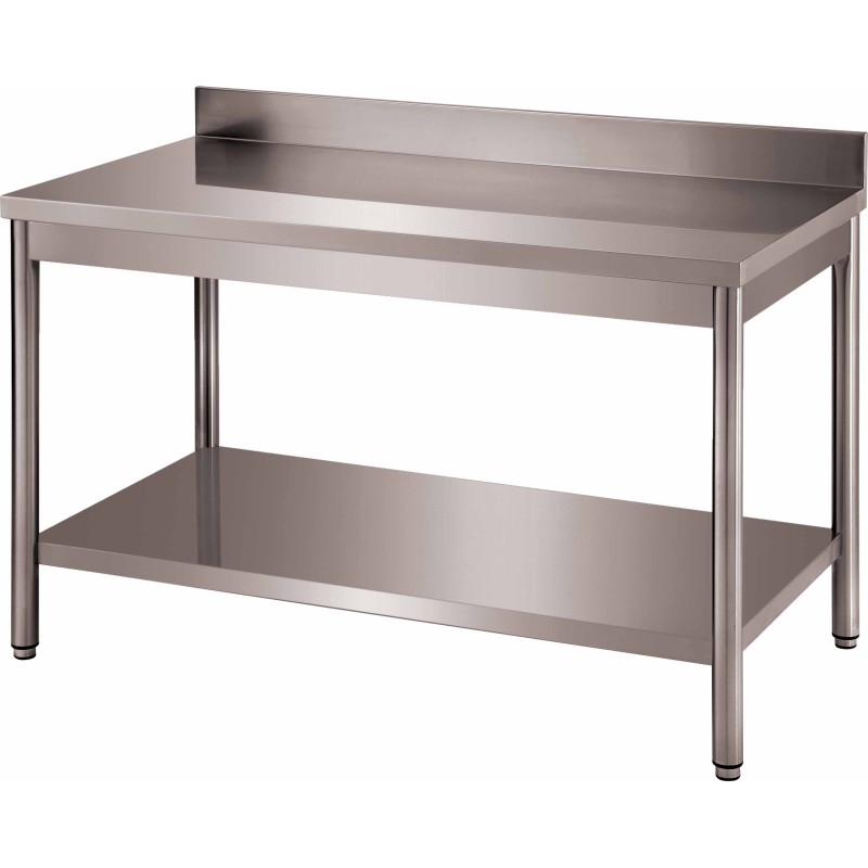 TABLE ADOSSEE DEMONTABLE INOX, ET.BASSE, PIEDS RONDS L 2 000 P 600 H 850