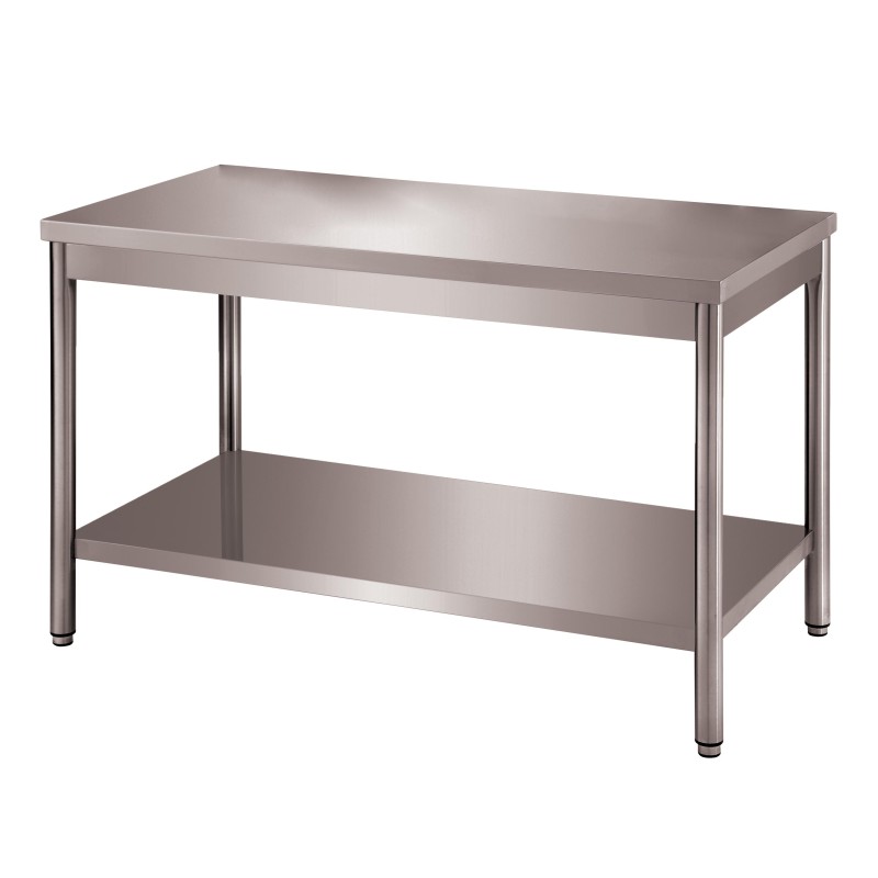 TABLE CENTRALE DEMONTABLE INOX 304, ET.BASSE, PIEDS RONDS L 2 000 P 700 H 850