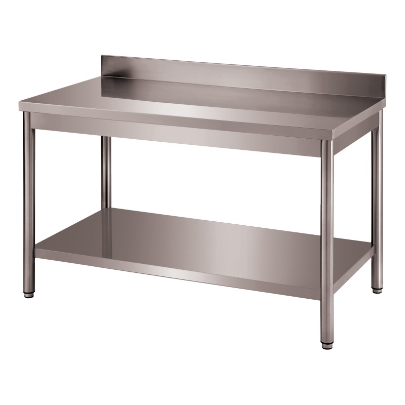 TABLE ADOSSEE DEMONTABLE INOX 304, ET.BASSE, PIEDS RONDS L 1 800 P 700 H 850