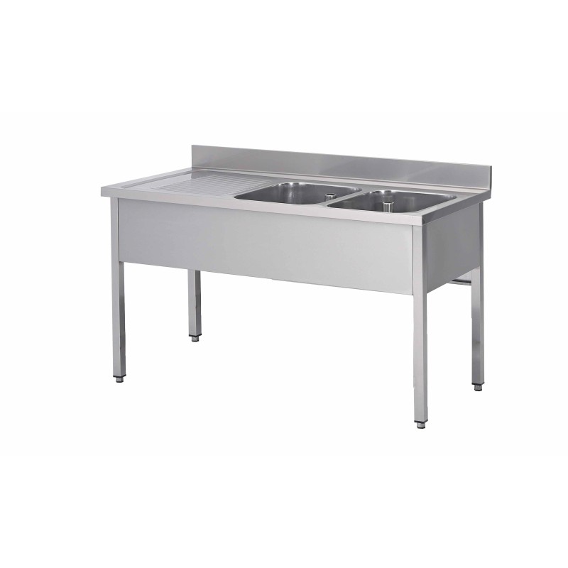 PLONGE INOX SOUDEE 2 BACS 500 X 400 X 250 MM EGOUTTOIR A GAUCHE