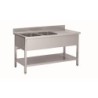 PLONGE INOX SOUDEE 2 BACS 400 X 400 X 250 MM EGOUTTOIR A DROITE AVEC ETAGERE BASSE