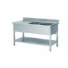 PLONGE INOX SOUDEE 2 BACS 400 X 400 X 250 MM EGOUTTOIR A GAUCHE AVEC ETAGERE BASSE