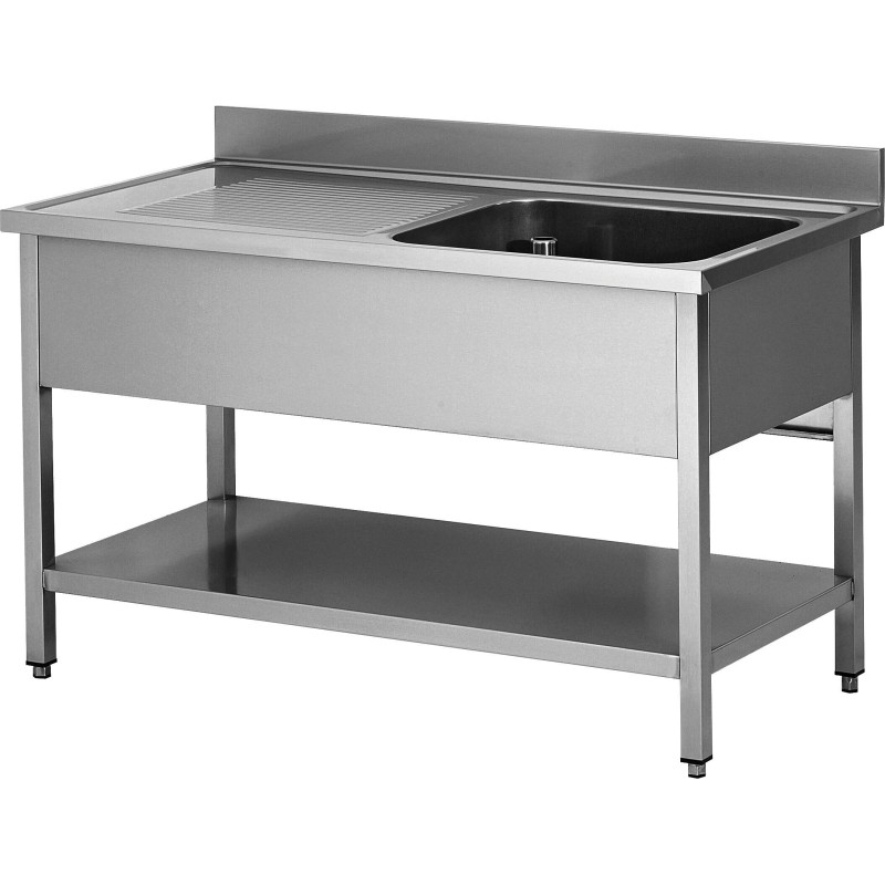 PLONGE INOX SOUDEE 1 BAC 500 X 500 X 300 MM EGOUTTOIR A GAUCHE AVEC ETAGERE BASSE