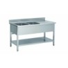 PLONGE INOX 304 DEMONTABLE 2 BACS 600 X 500 X 300 MM PIEDS CARRES EGOUTTOIR A DROITE  ETAGERE BASSE