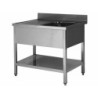 PLONGE INOX 304 DEMONTABLE 1 BAC 400 X 400 X 250 MM PIEDS CARRES EGOUTTOIR A GAUCHE  ETAGERE BASSE