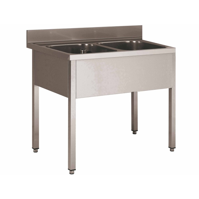 PLONGE INOX 304 DEMONTABLE 2 BACS 500 X 500 X 300 MM PIEDS CARRES SANS EGOUTTOIR
