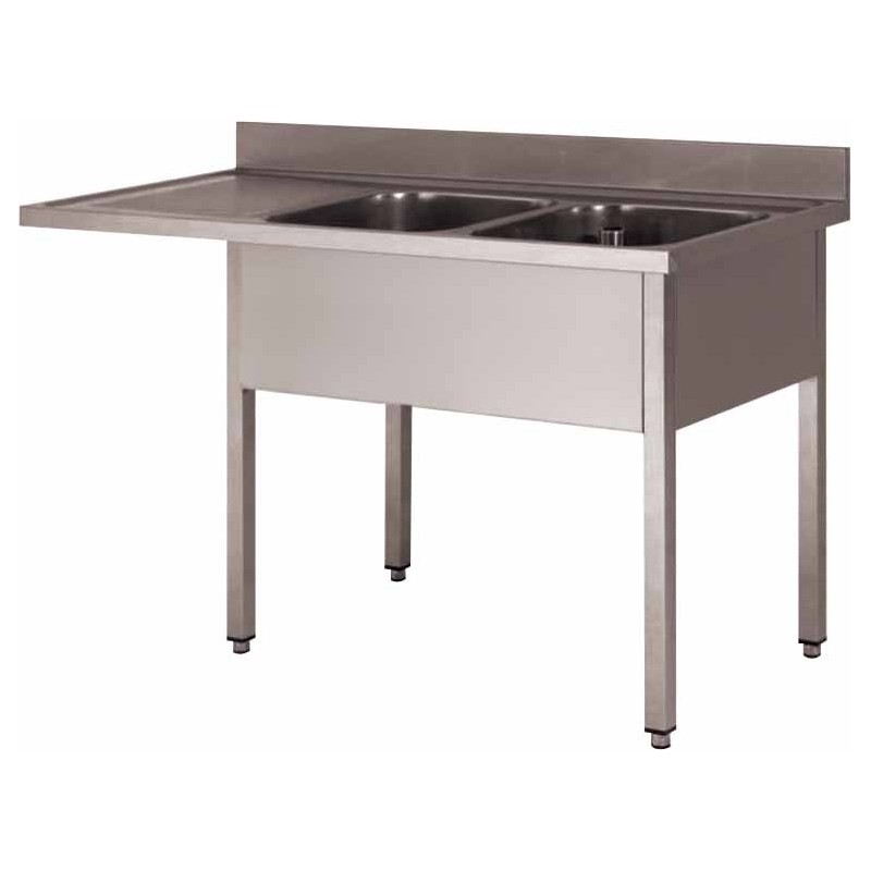 PLONGE INOX 304 DEMONTABLE ENCASTREMENT LV2 BACS 500 X 400 X 250 MM PIEDS CARRES EGOUTTOIR A GAUCHE