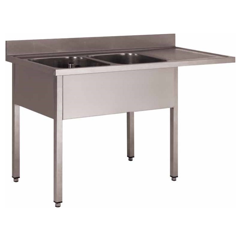 PLONGE INOX 304 DEMONTABLE ENCASTREMENT LV2 BACS 400 X 500 X 250 MM PIEDS CARRES EGOUTTOIR A DROITE