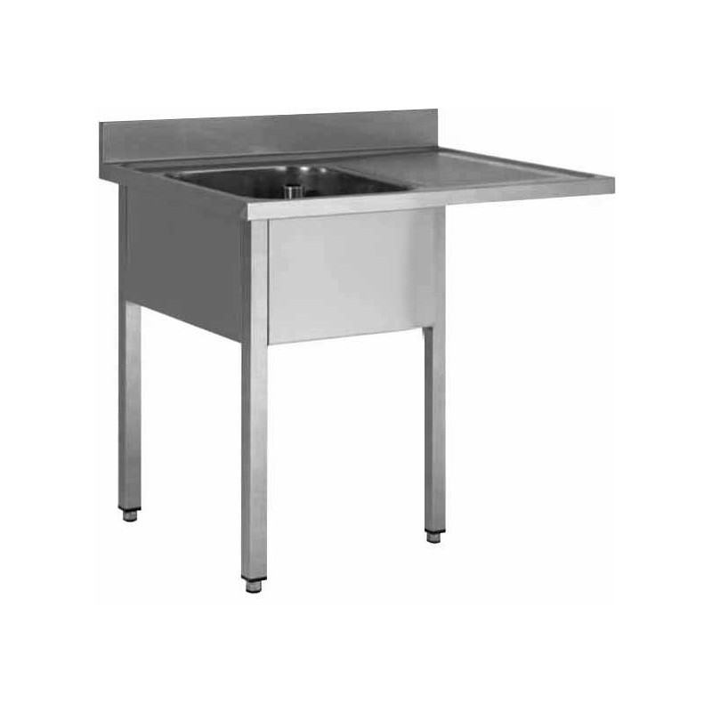 PLONGE INOX 304 DEMONTABLE ENCASTREMENT LV 1 BAC 500 X 400 X 250 MM PIEDS CARRES EGOUTTOIR A DROITE