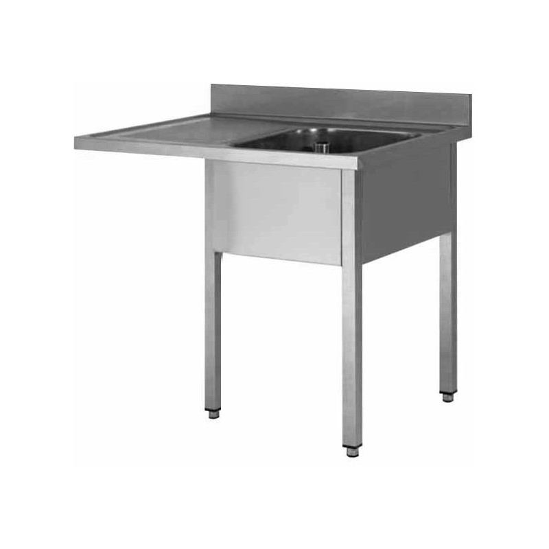 PLONGE INOX 304 DEMONTABLE ENCASTREMENT LV 1 BAC 400 X 400 X 250 MM PIEDS CARRES EGOUTTOIR A GAUCHE