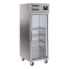 ARMOIRE REFRIGEREE INOX, 1 PORTE VITREE, -18/-22°C VENTILE, 3 GRILLES GN2/1, ROULETTES Ø100