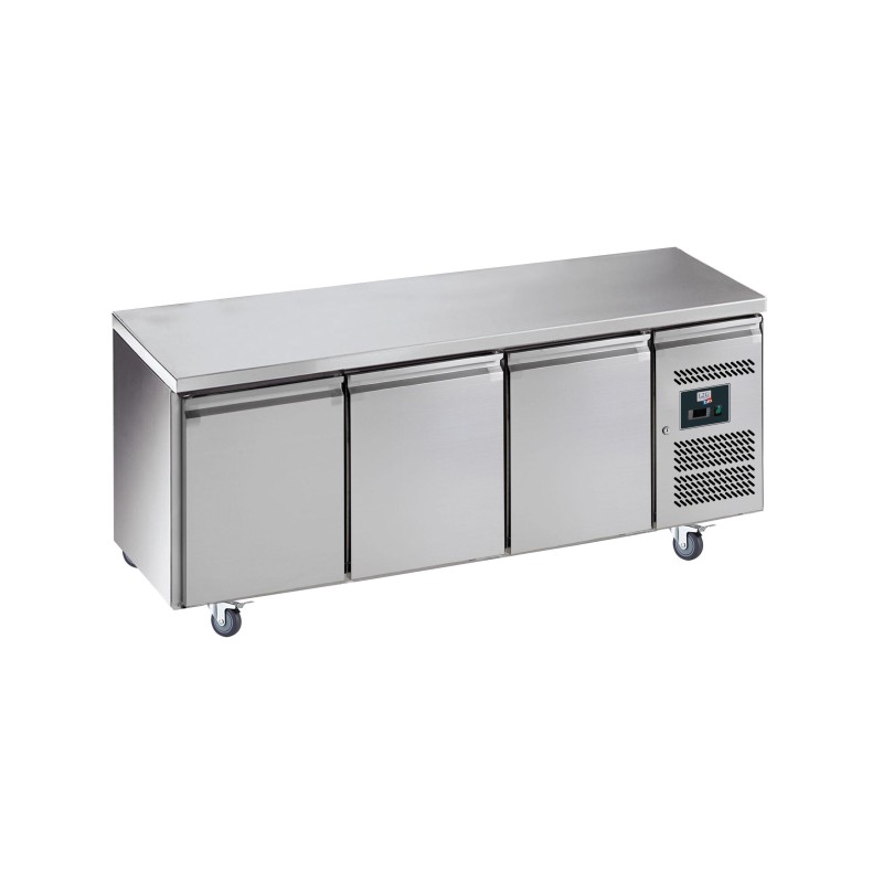 DESSERTE REFRIGEREE INOX CENTRALE, -2/+8°C,   3 P. GN1/1 SUR ROULETTES Ø 100 MM, L 1795 P 700 H 850