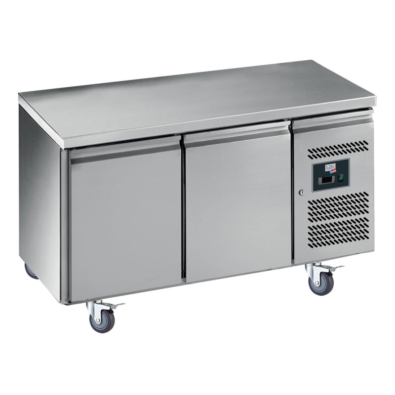 DESSERTE REFRIGEREE INOX CENTRALE -2/+8°C DESSUS INOX, 2 P. 600 X 400 MM, SUR ROULETTES Ø 100 MM