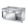 MEUBLE BAS INOX 304 CENTRAL, 2 PORTES COULISSANTES ET 4 TIROIRS SUR GLISSIERES, L 2 000 mm P 700 mm H 850 mm