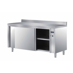 MEUBLE ETUVE INOX 304 ADOSSE, PORTES COULISSANTES DOUBLEES, ETAGERE INTERMEDIAIRE, L 2 000 P 700 H 850