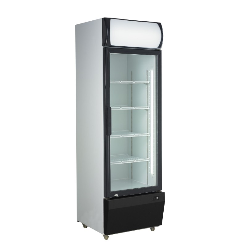 VITRINE A BOISSONS, +1/+10°C, 1 PORTE BATTANTE VITREE, AVEC CLE, 4 ETAGERES