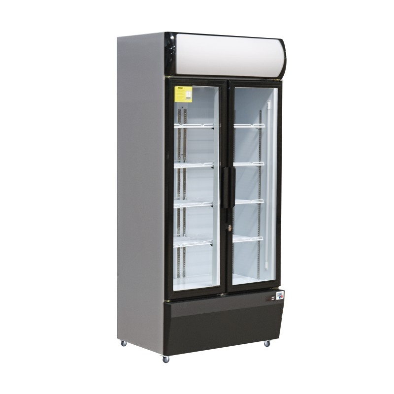 VITRINE A BOISSONS +1/+10°C, 2 PORTES BATTANTES VITREES, AVEC CLE, 4 ETAGERES