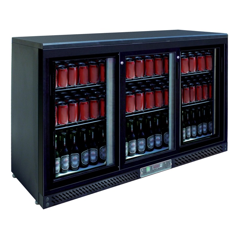 MEUBLE ARRIERE DE BAR, SKIN PLATE 0/+8°C, 3 PORTES COULISSANTES VITREES, 6 CLAYETTES