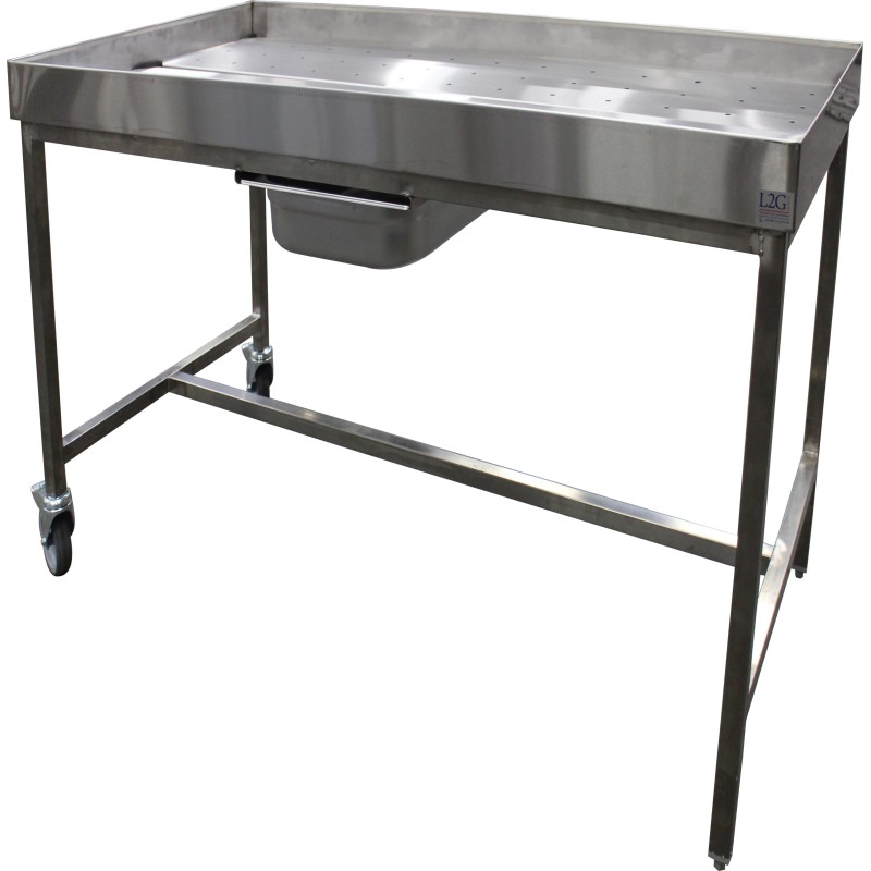 TABLE DE POUSSAGE INOX 304, AVEC GRILLE PERFOREE AMOVIBLE, L 1 400 P 700 H 850