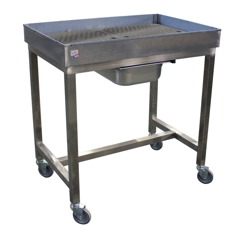 CHARIOT DE DESSOUVIDAGE INOX 304, 4 ROUES Ø100 MM CHAPES ZINGUEES DONT 2 FREINEES, L 900 P 600 H 900